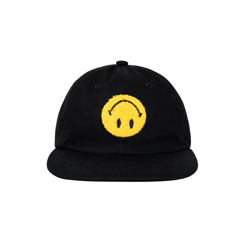 390000324 SMILEYUPSIDEDOWN6PANELHAT BLACK 01