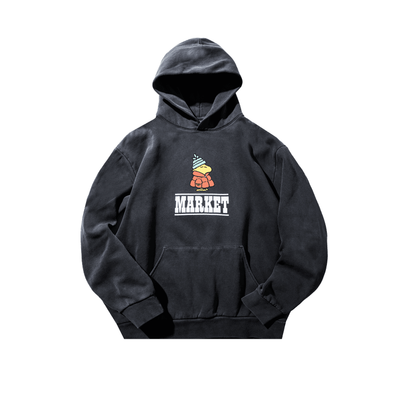 397000674 PEANUTSPUFFERHOODIE WASHEDBLACK 01