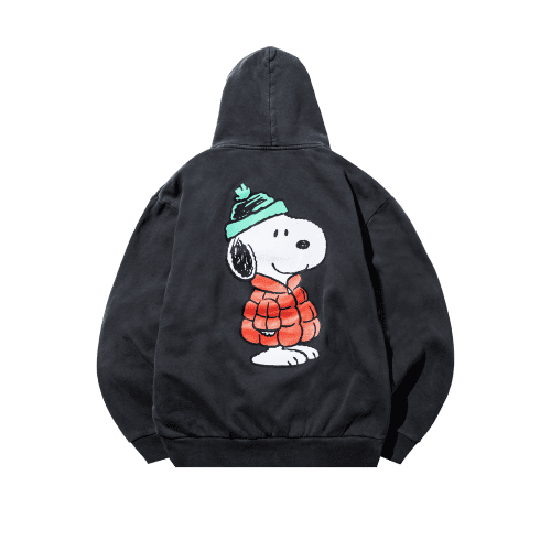 397000674 PEANUTSPUFFERHOODIE WASHEDBLACK 03