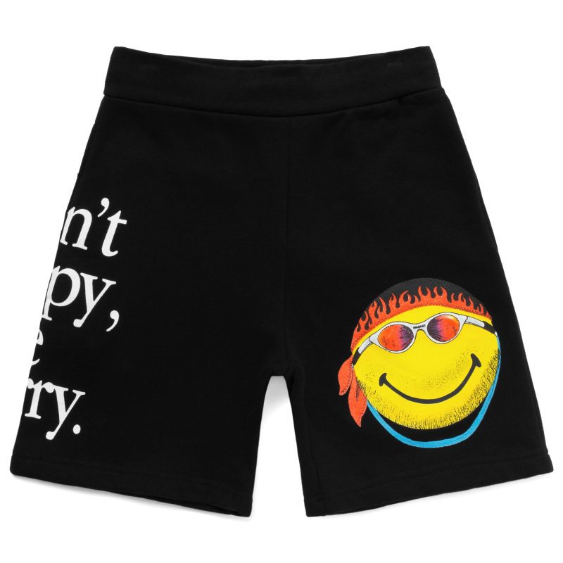 BLACK SMILEY DON T HAPPY BE WORRY SWEATSHORTS 395000451 1