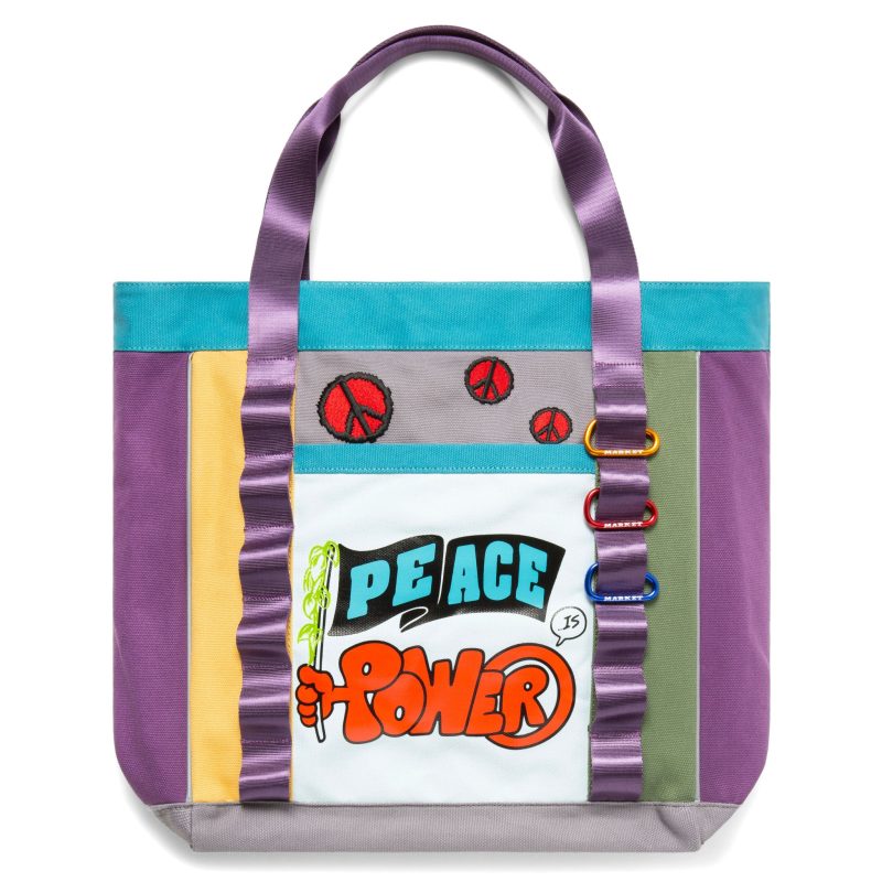 MULTI PEACE AND POWER MESH CANVAS TOTE BAG 390000135 2